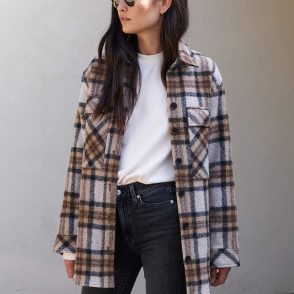 AYR The Big Mood Camel/Beige Plaid Shirt Jacket Small